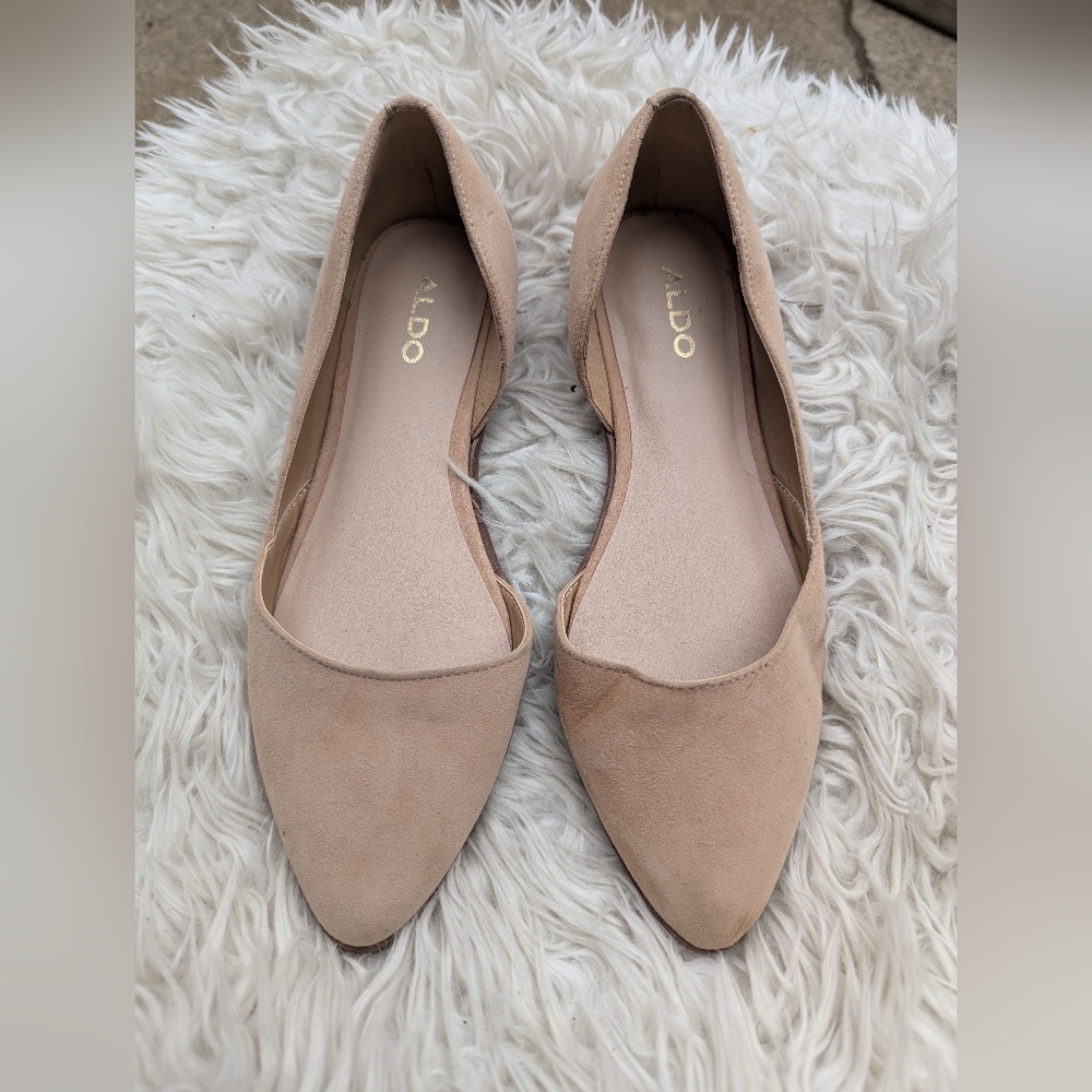 Aldo Nude Suede Pointed-Toe Flats